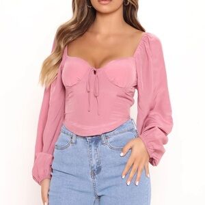 Fashion Nova Pink Puff Sleeve Bodysuit Blouse